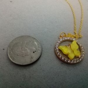 Gold Plated Yellow Butterfly Charm Pendant Necklace